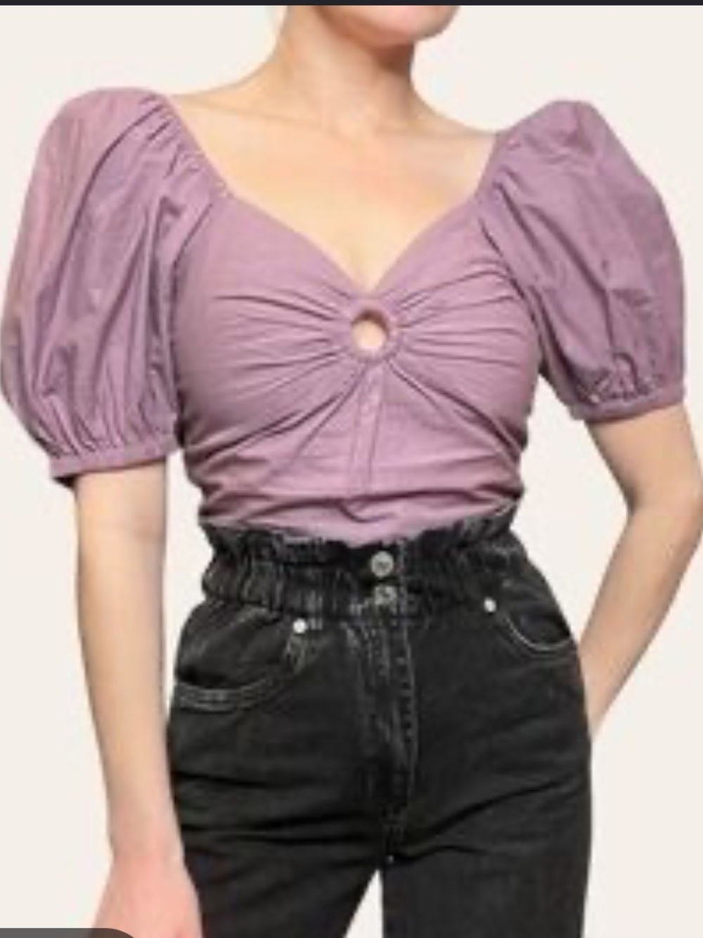 Sim & Sam Purple Puff Sleeve Crop Top Blouse 100% Cotton Girly Boho Size Small